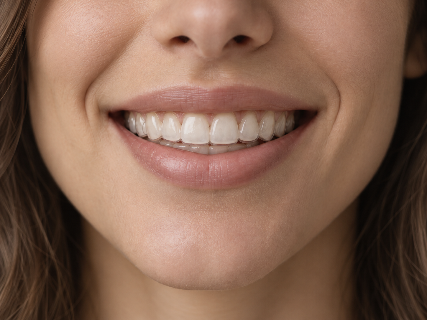 Dentes da frente com o alinhador transparente colocado